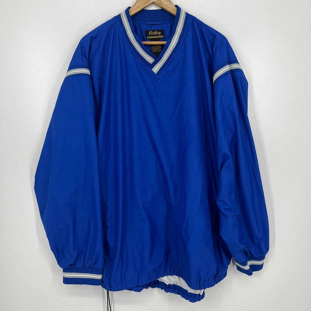 Eastbay Mens 2XL Blue V-Neck Pullover Windshirt Athletic Warmup Jacket